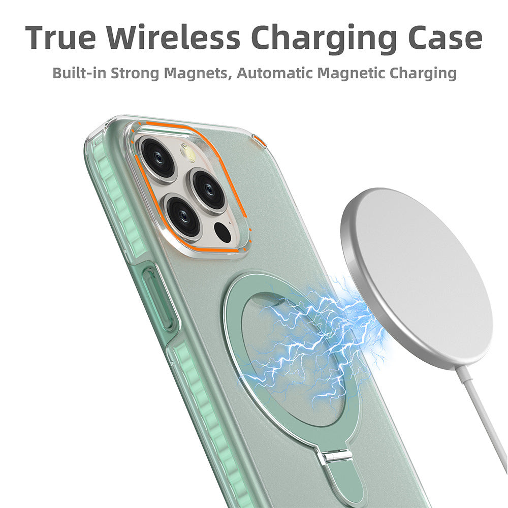 Colorful Magnetic Bracket iPhone Case With Holder Stand Cover Magesafe Magnetic Transparent Wireless Charge Case For iPhone