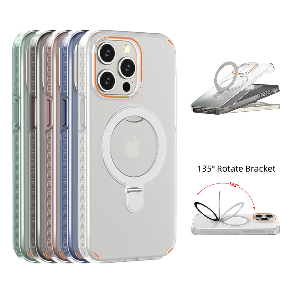 Colorful Magnetic Bracket iPhone Case With Holder Stand Cover Magesafe Magnetic Transparent Wireless Charge Case For iPhone