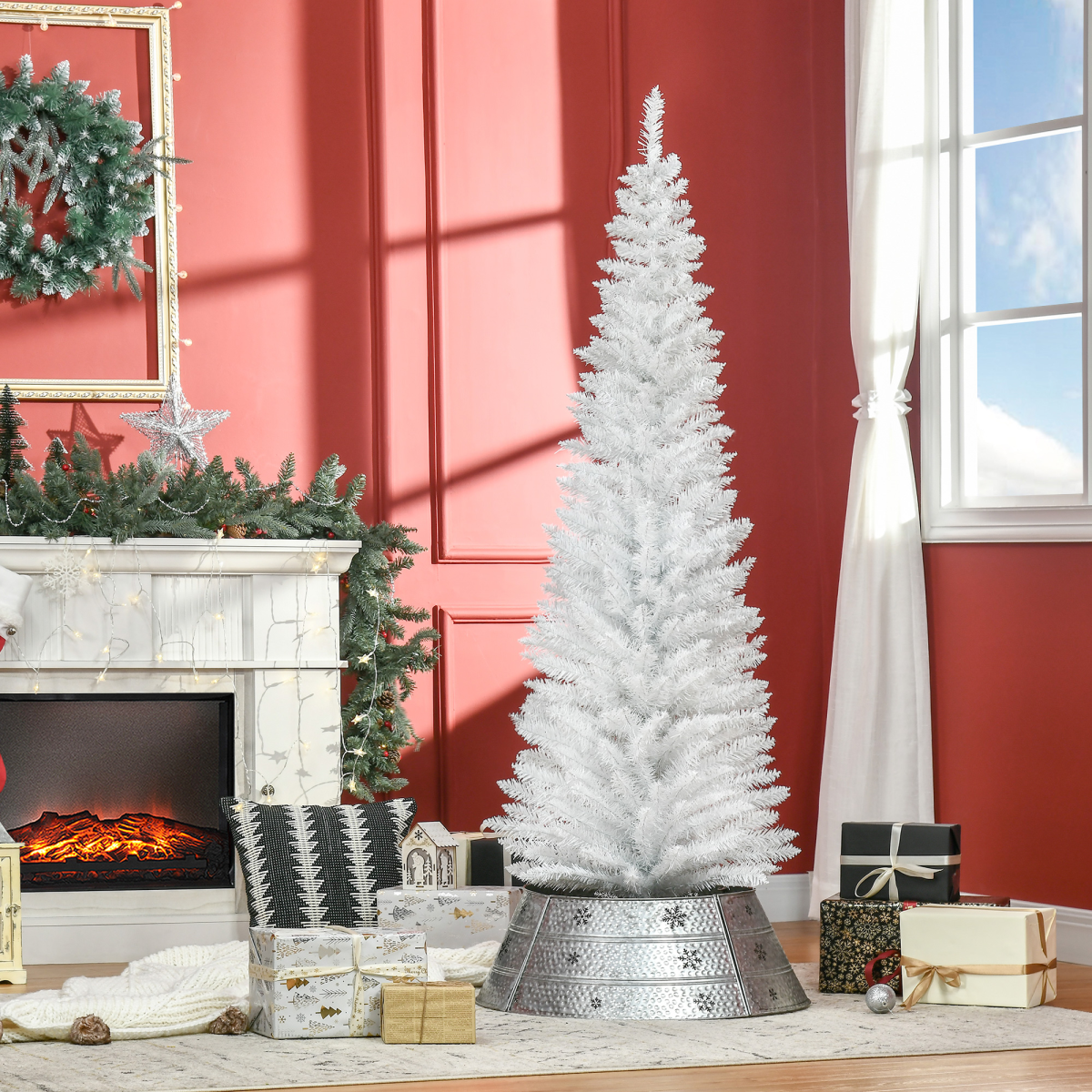 1.8m 6ft Artificial Pine Pencil Slim Christmas Tree with 390 Branch Tips White