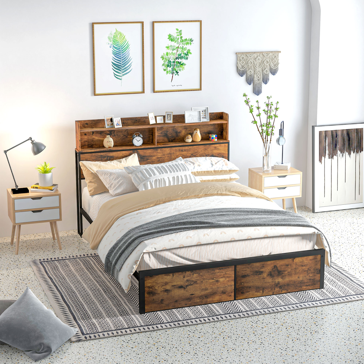 HOMCOM 5.2FT King Bed Frame with Storage Headboard and Under Bed Storage