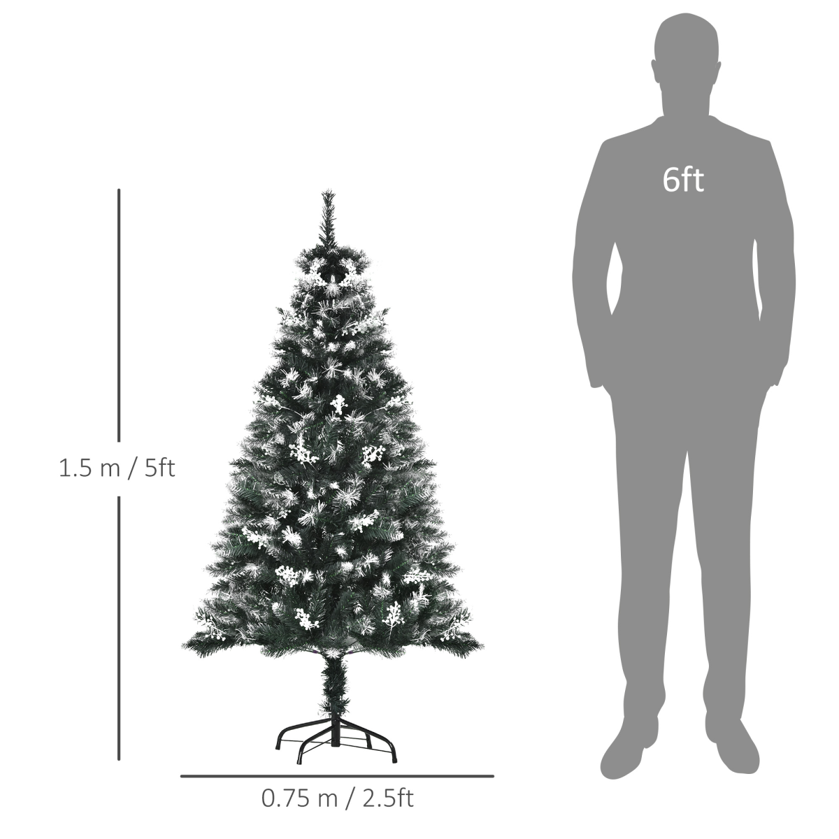 5FT Artificial SnowDipped Christmas Tree White Berries Star Topper Branch Green