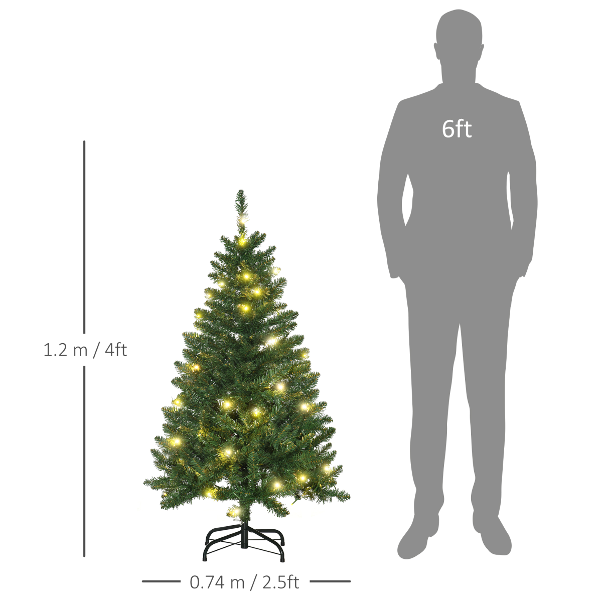 4 Feet Christmas Tree Warm White LED Light Holiday Home Decoration, Green