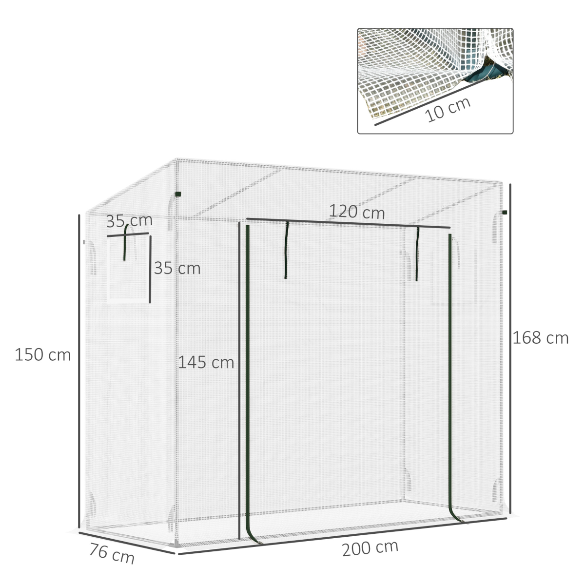 Outsunny 200x76x168cm Walk-in Garden Greenhouse Plant Warm House w/ Roll Up Door