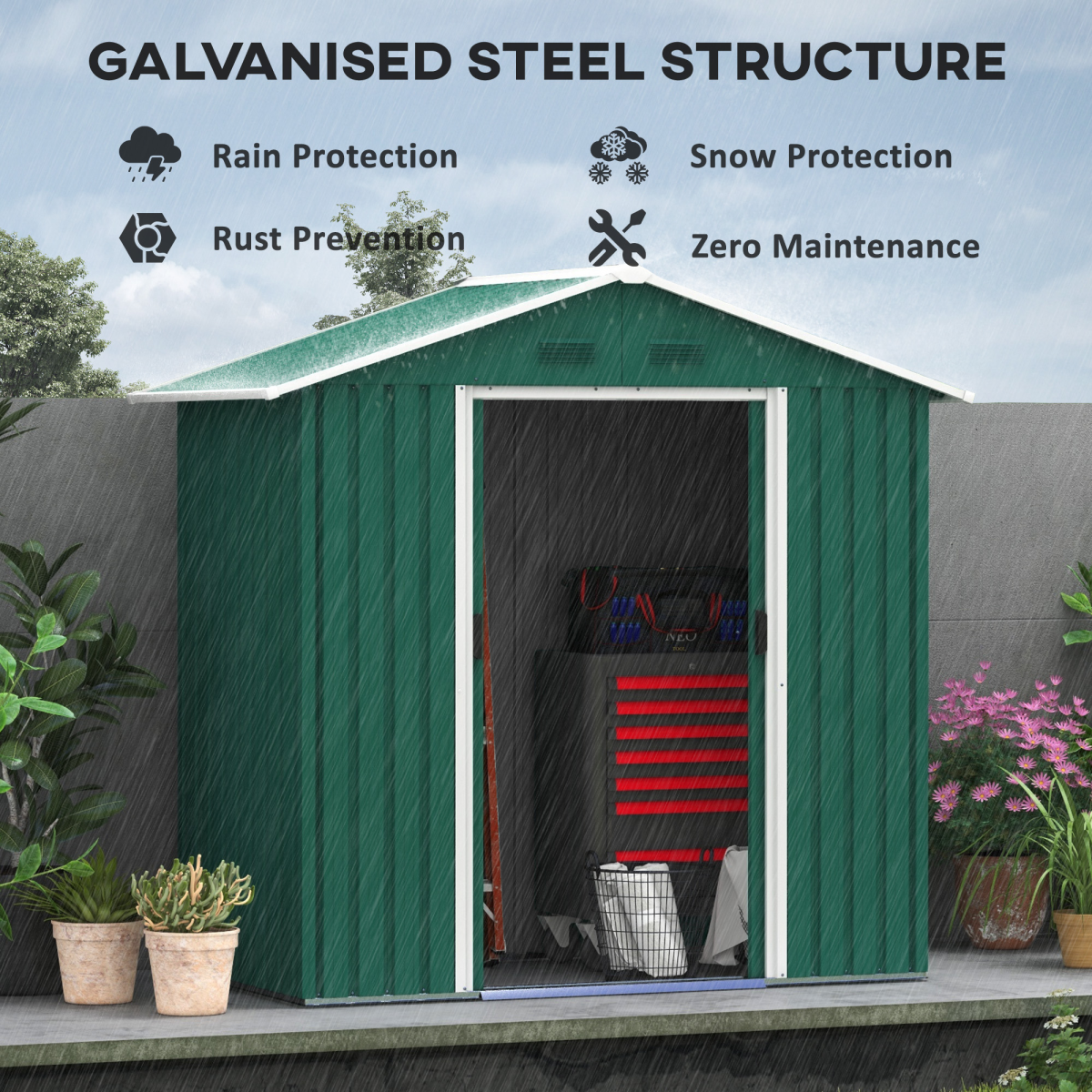 Outsunny 6.5x3.5ft Metal Garden Shed for Garden and Outdoor Storage, Green