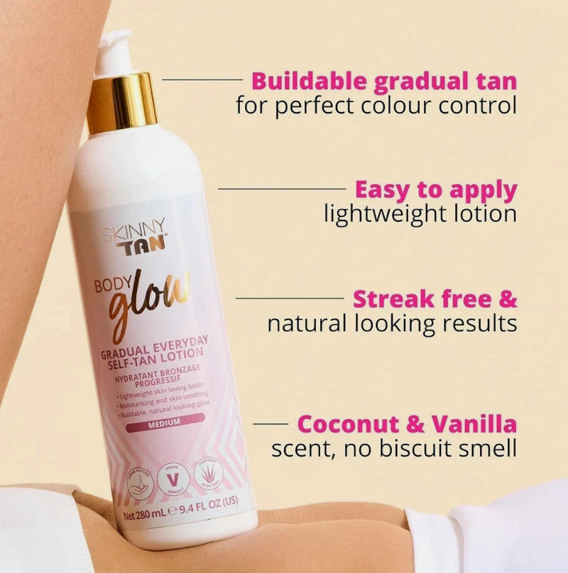 Skinny Tan Body Glow Moisturising Gradual Tan Lotion  Medium 280ml