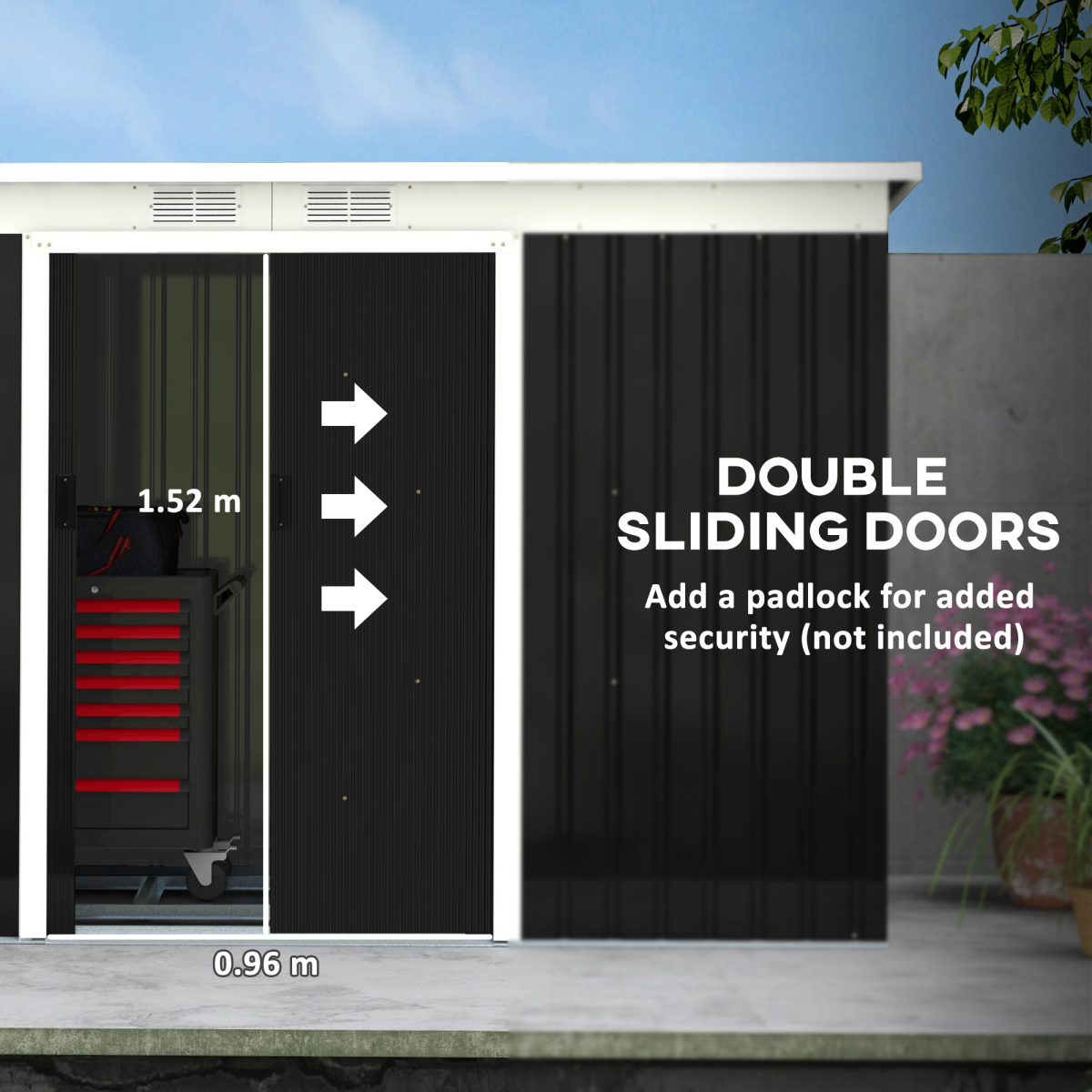 Outsunny 9 x 4FT Outdoor Garden Storage Shed w/ 2 Door Galvanised Metal Grey