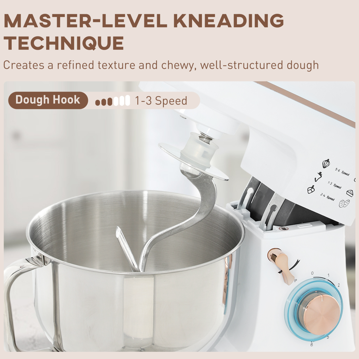 HOMCOM Electric Stand Mixer, 5L Food Mixer with Dough Hook, Whisk, White
