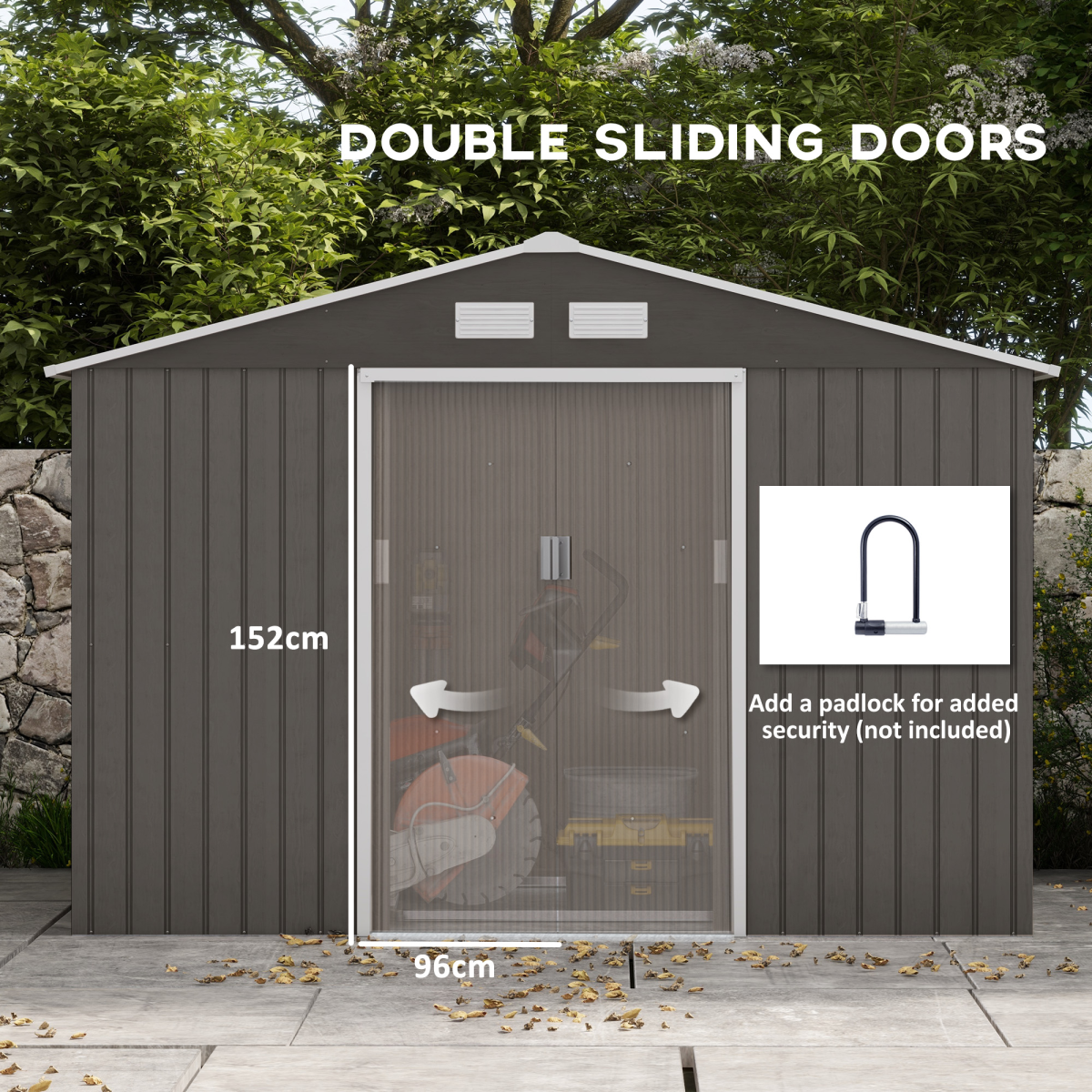 9 x 6FT Foundation Ventilation Steel Outdoor Garden Shed Grey