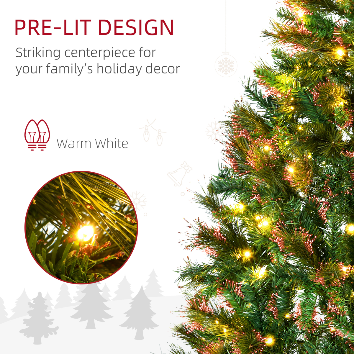 1.5m 5ft Pre-Lit Christmas Tree Artificial Spruce Warm White LED Metal Stand