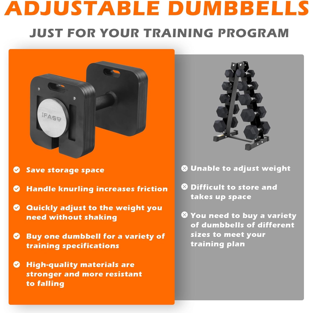Adjustable Two Dumbbells Or Dumbbells Sets 80LB Square Dumbbell 9 in 1 Free Weights for Multi weight Options Quick-Lock Adjustable