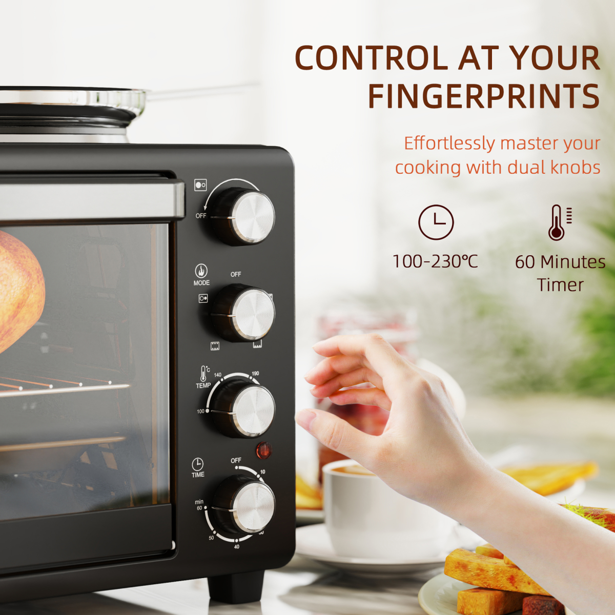 HOMCOM 28L Countertop Toaster Oven with 2 Hot Plates, Grill, Roast, Bake