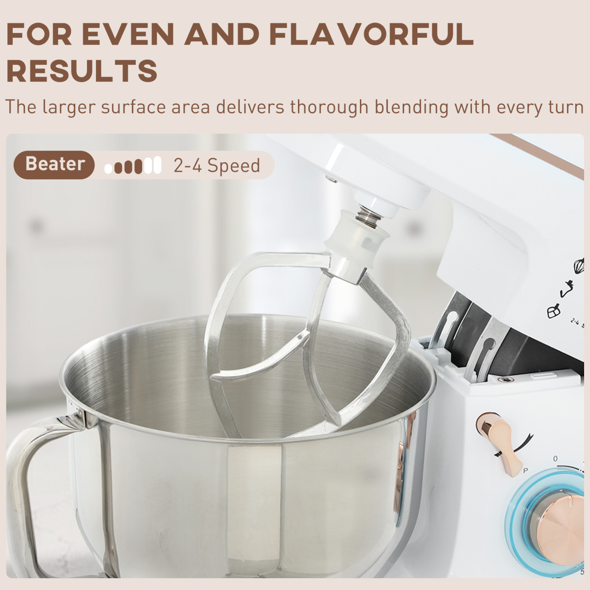 HOMCOM Electric Stand Mixer, 5L Food Mixer with Dough Hook, Whisk, White