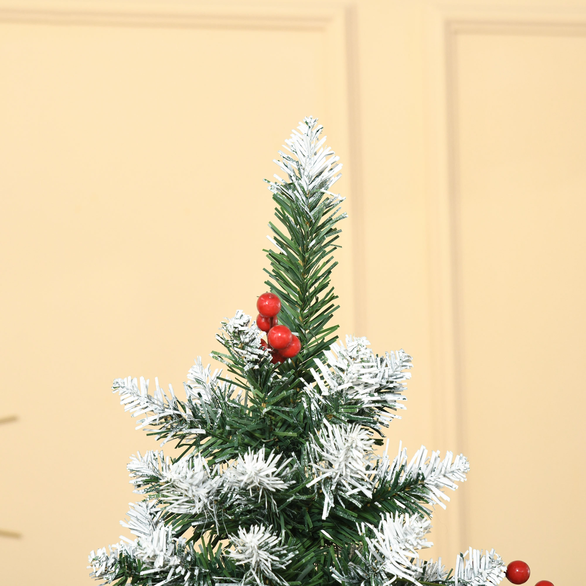 6FT Artificial Christmas Tree Pencil Tree Berries Pinecones Foldable Feet Green