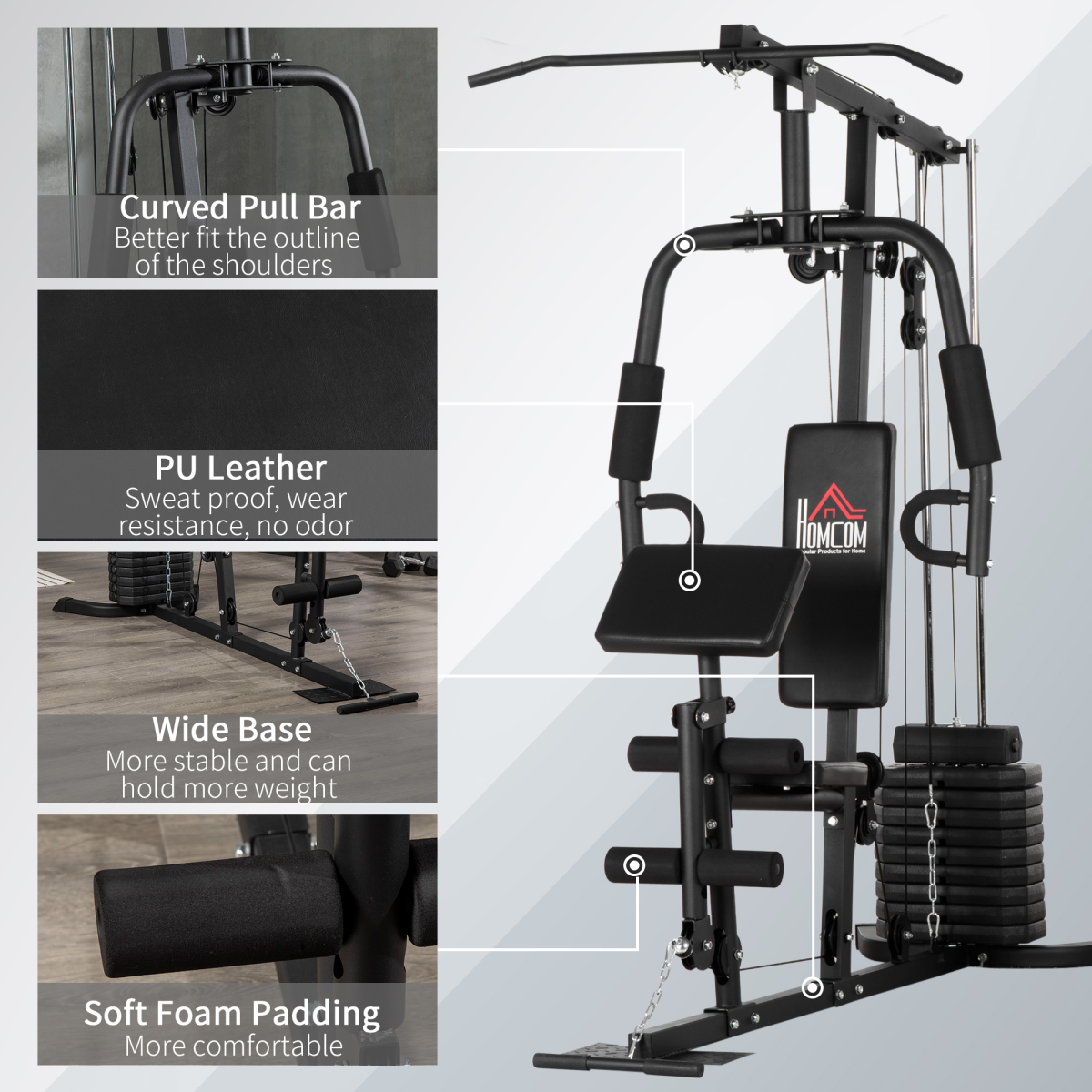 Multifunction Home Gym Machine with 45kg Weight Stack, for Full Body Workout