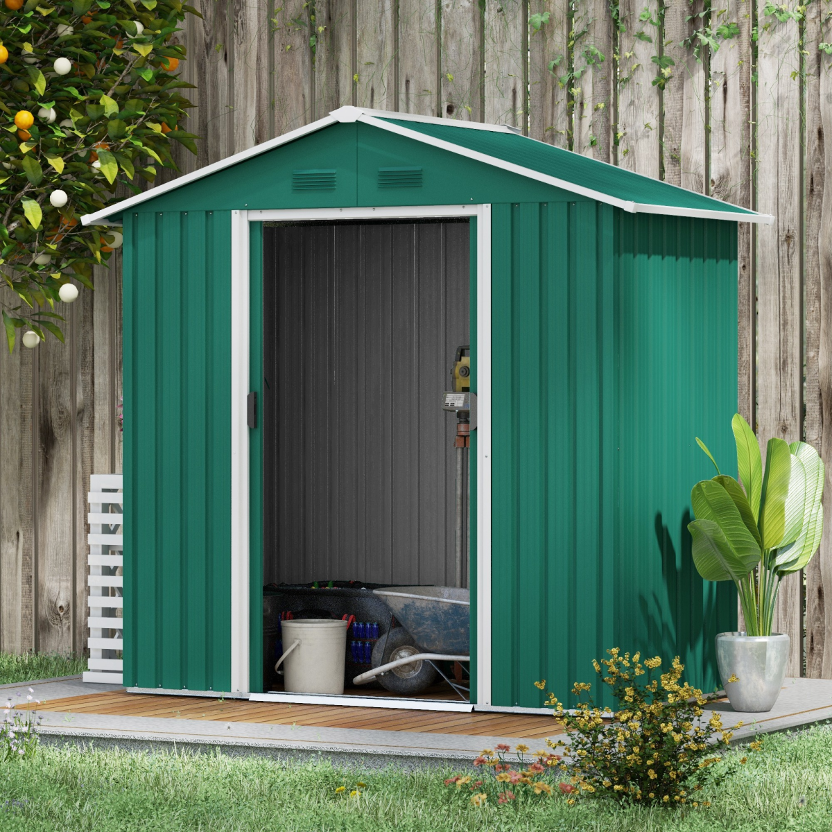 Outsunny 6.5x3.5ft Metal Garden Shed for Garden and Outdoor Storage, Green