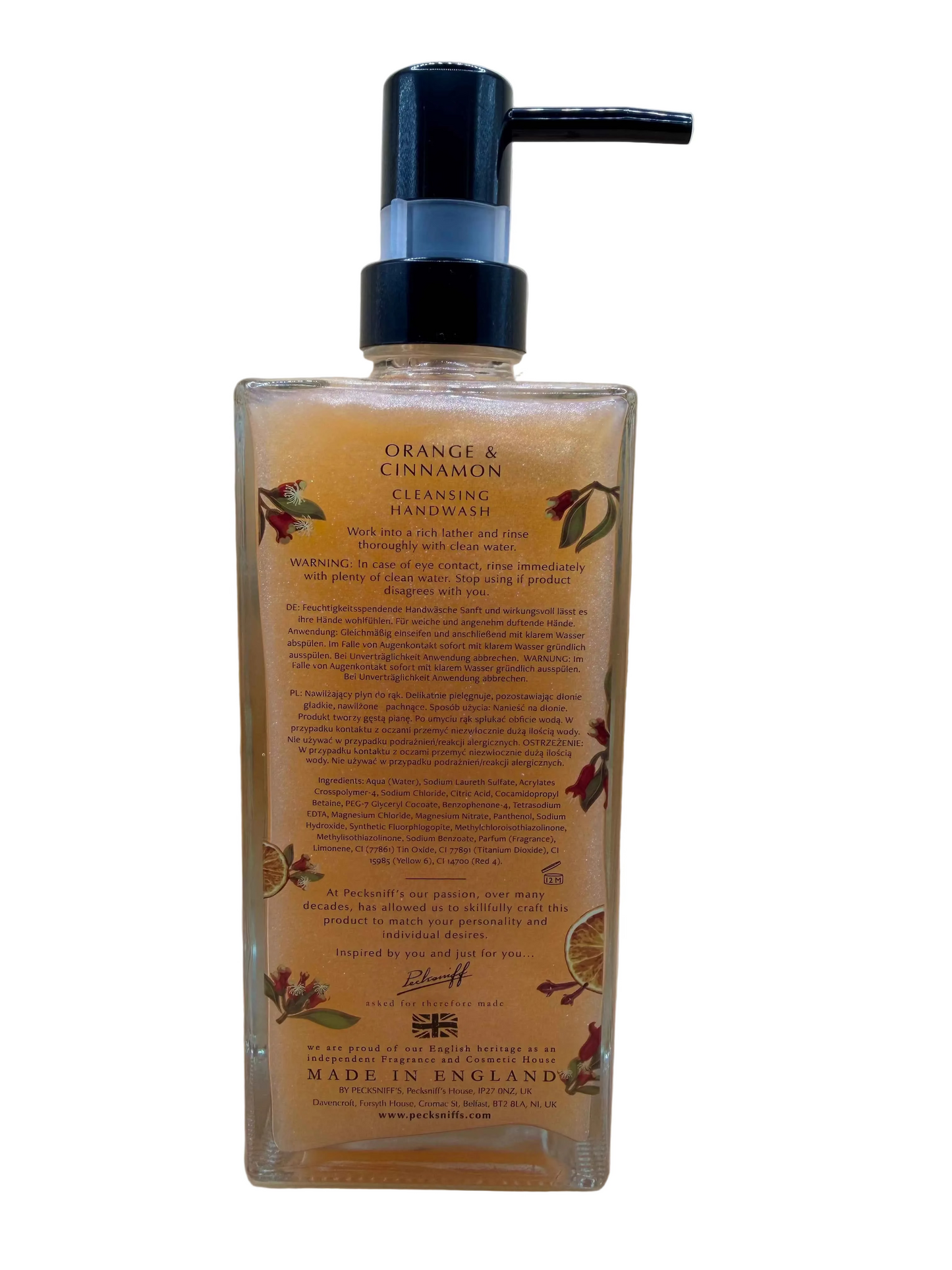 Pecksniff’s Orange & Cinnamon Glass Hand Wash 500ml v2