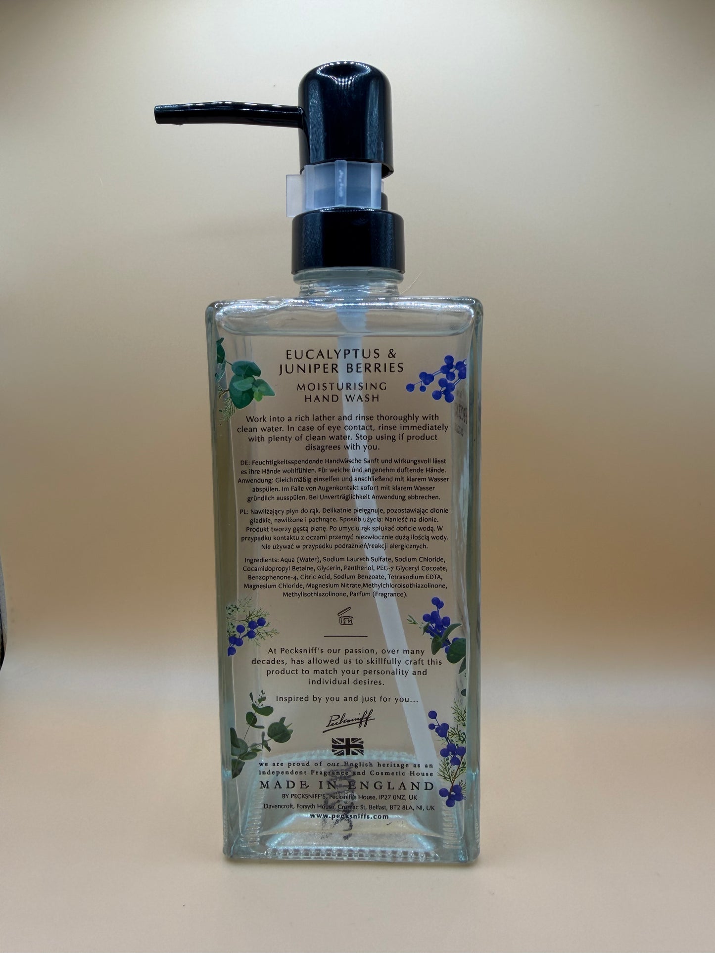 Pecksniff’s Eucalyptus & Juniper Berries Glass Hand Wash 500ml