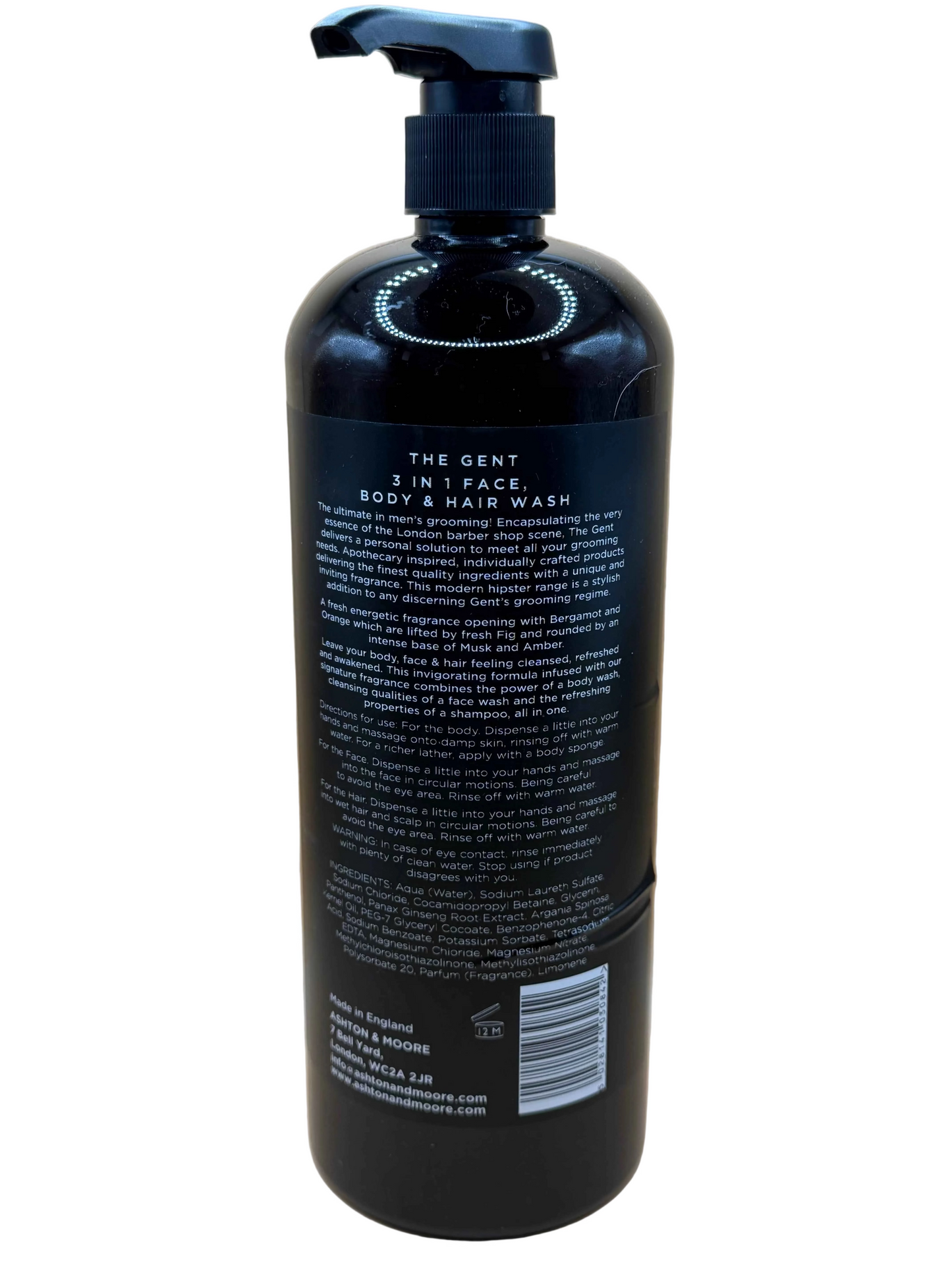 The Gent Ashton Moore Men 3 In 1 Face Body Hair Wash Shampoo Bergamot and Orange 1L