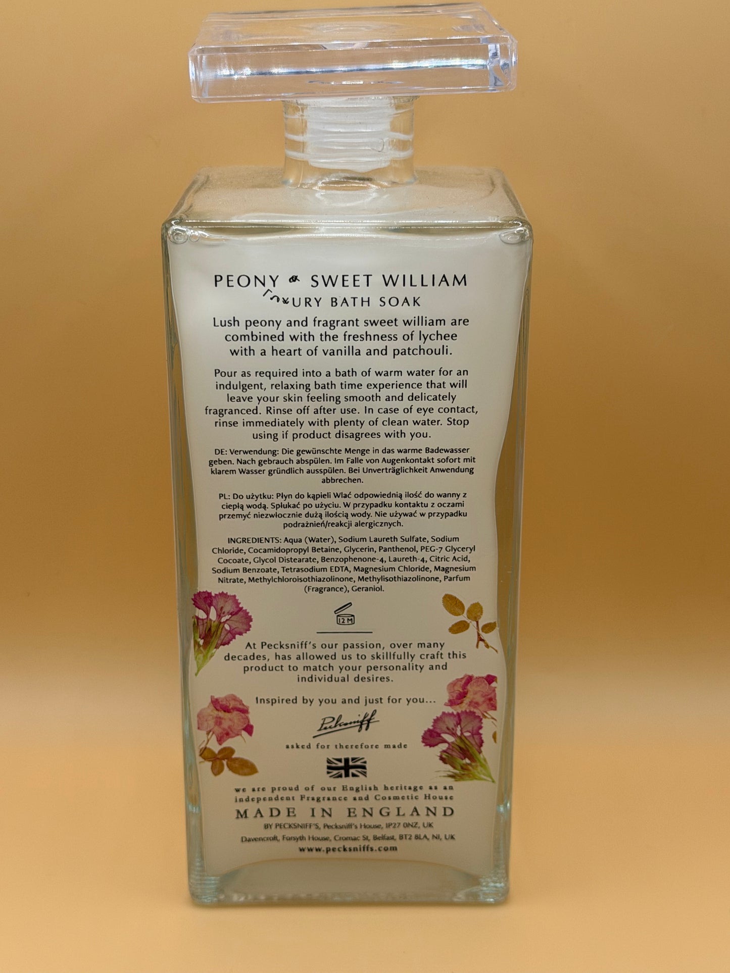 Pecksniff’s Peony & Sweet William Bath Soak Glass 500ml