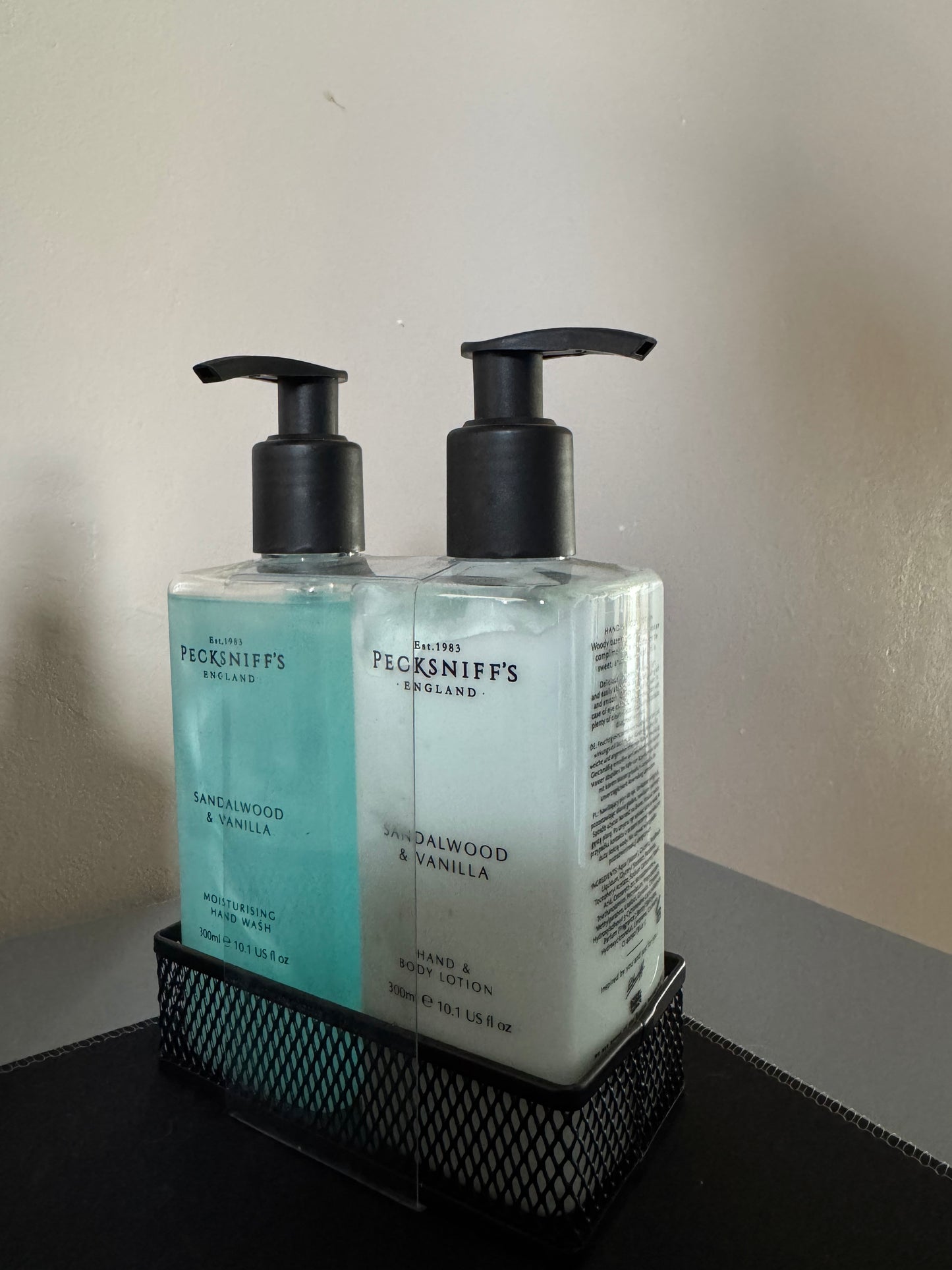 Pecksniffs Sandalwood & Vanilla Tea Hand Wash, Hand & Body Lotion Set 300ml Each