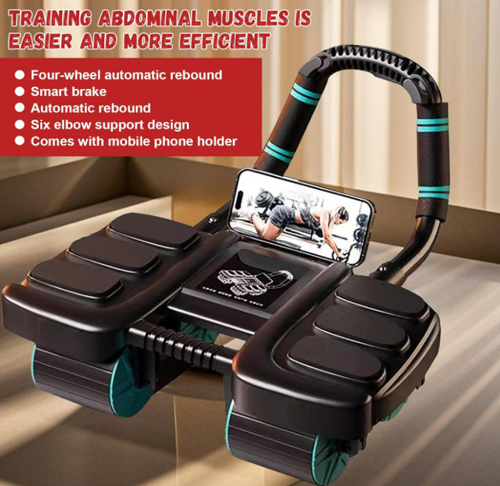 Abs Workout Equipment, Ab Roller with 8 Elbow Support, 15.94x13.78in 6 Wheel Core Workout Machine, Rebound Exercise Equipment for Home Fitness and Gym Routine