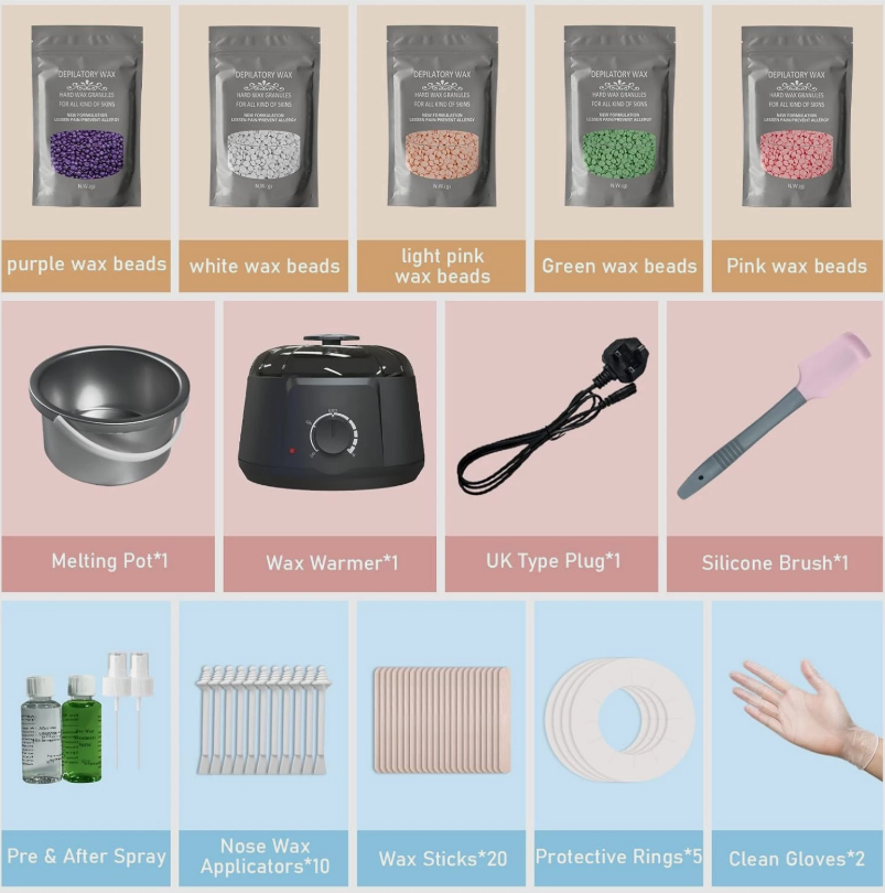 AccueilPort Waxing Kit Professional Hair Removal Wax Kit Full Body Painless Waxing Warmer Black
