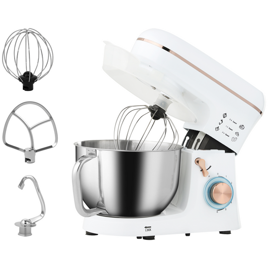 HOMCOM Electric Stand Mixer, 5L Food Mixer with Dough Hook, Whisk, White