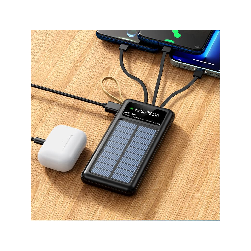 WYEFLUX 10000mAh Portable LED Light & Power Bank with Built-In Cables