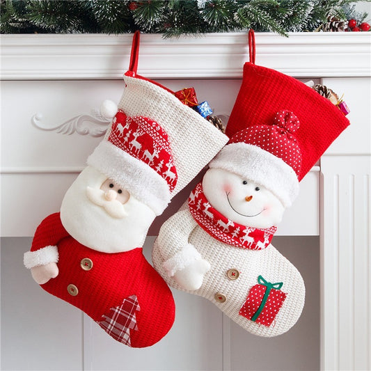 Santa Claus Fireplace Decor Socks Xmas Gift Bags Candy Holder Decor For Home