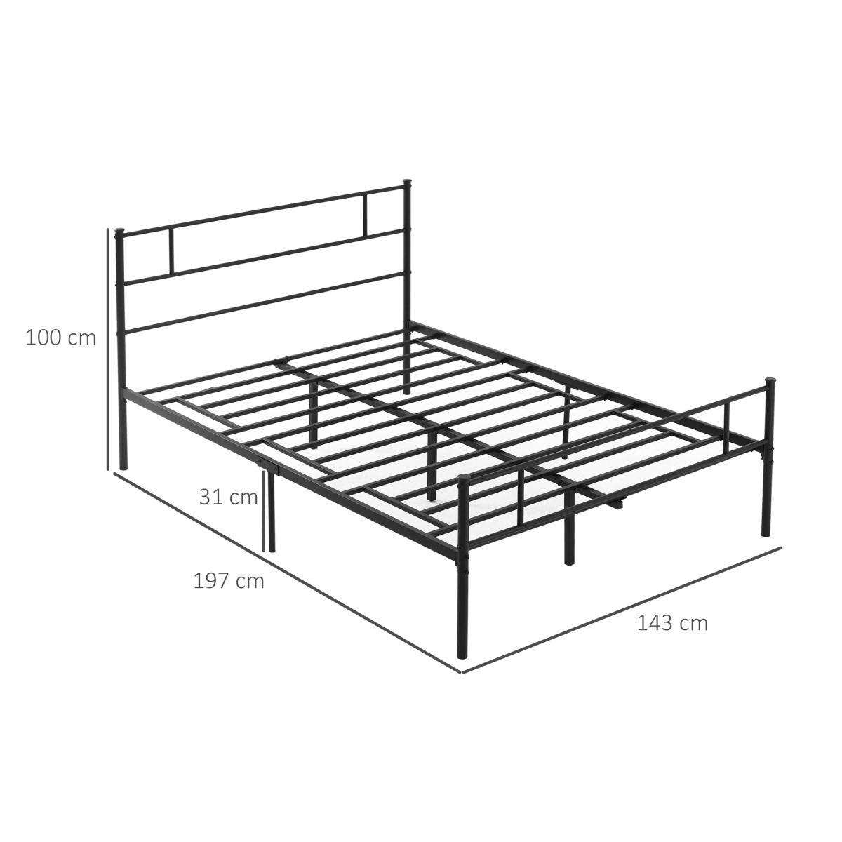 Double Metal Bed Frame w/ Headboard & Footboard, Underbed Storage Space