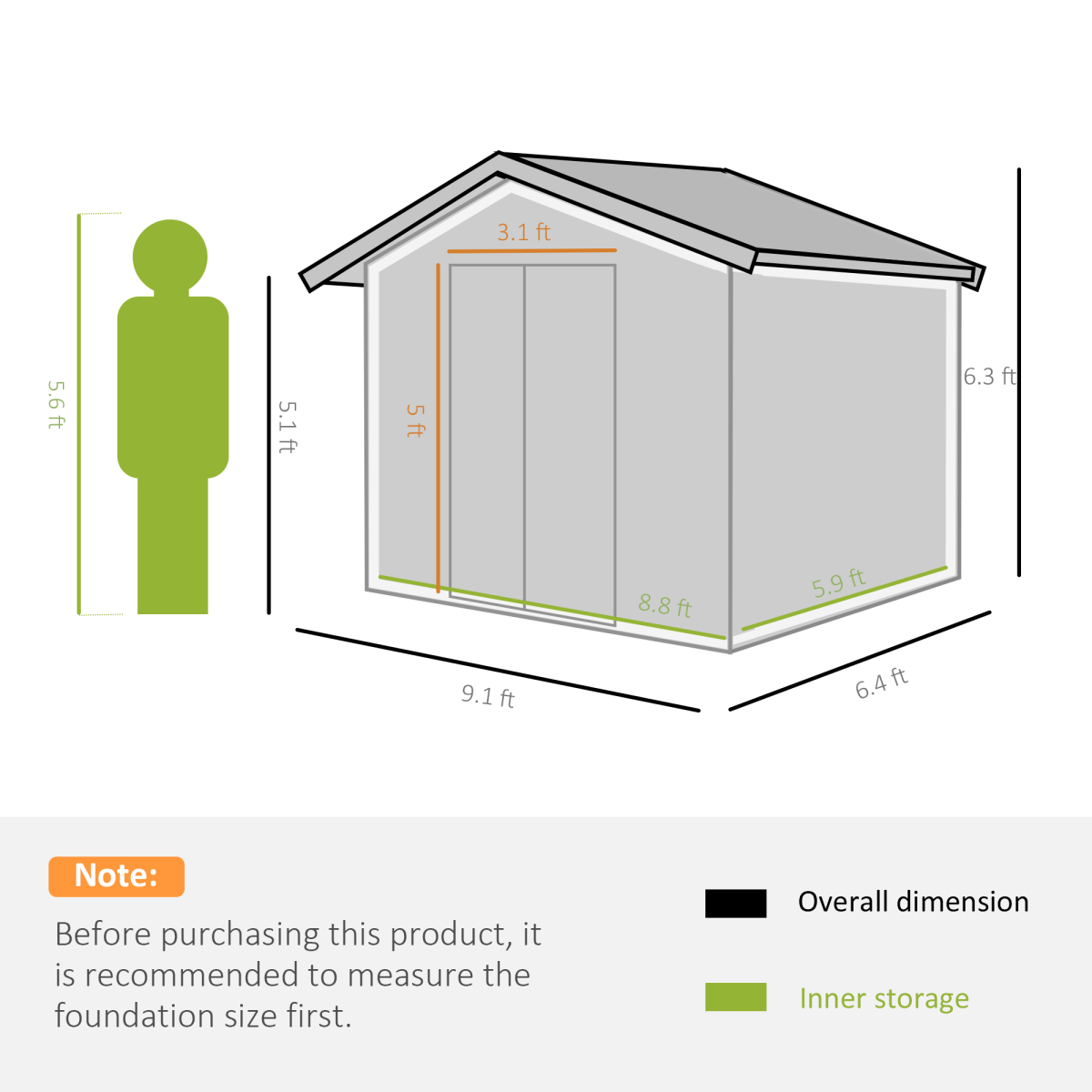 9x6 ft Metal Shed Khaki Storage Large Yard Store Door Container