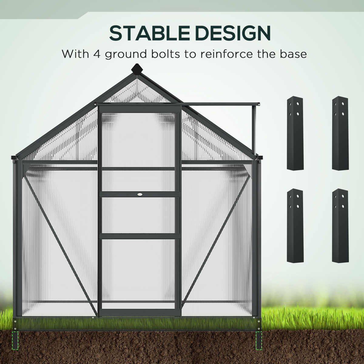 Polycarbonate Walk-In Garden Greenhouse Aluminium Frame w/ Slide Door 6 x 4ft