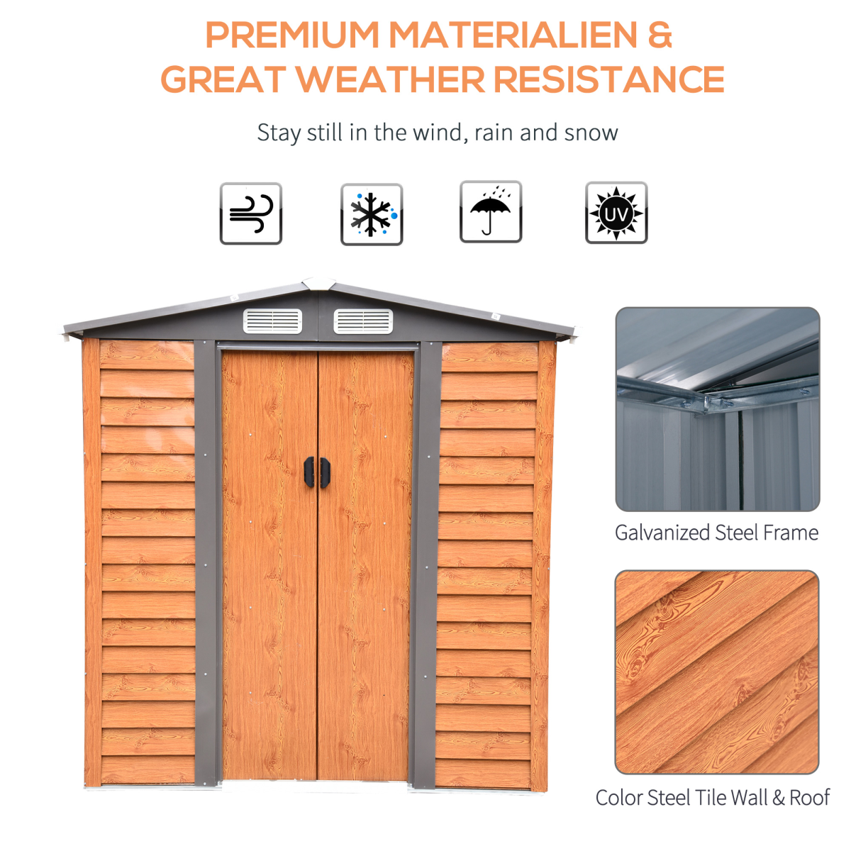 6x5ft Metal Garden Shed House  Gardening Tool Storage Brown 193Lx152Wx203Hcm