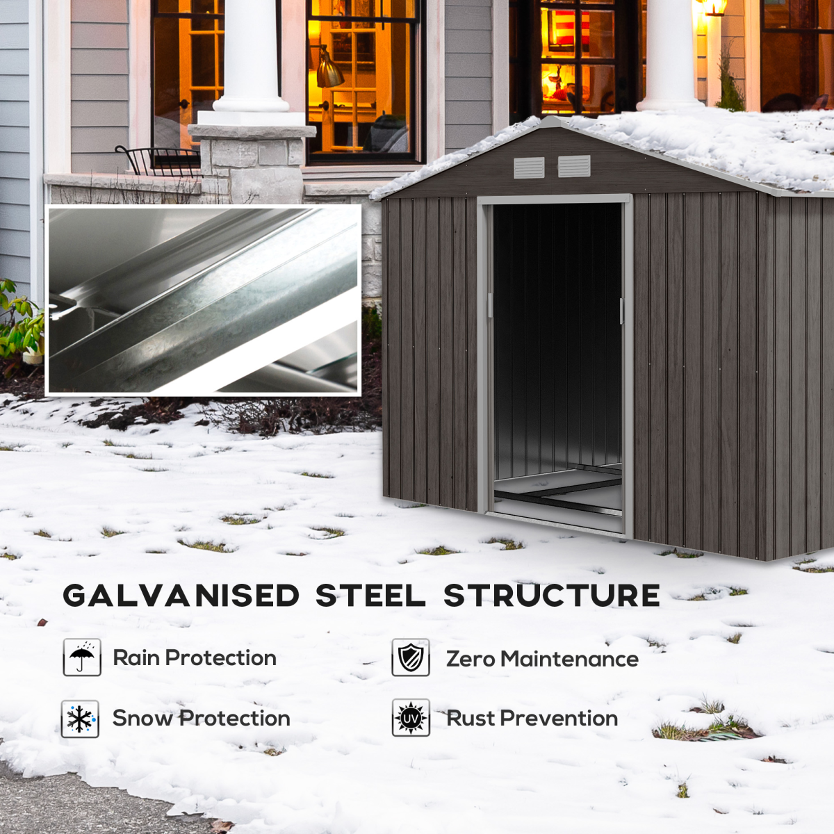 9 x 6FT Foundation Ventilation Steel Outdoor Garden Shed Grey