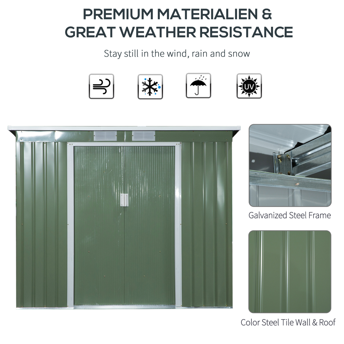Garden Storage Shed Sloped Roof Outdoor Equipment Tool Storage 213x130x173cm
