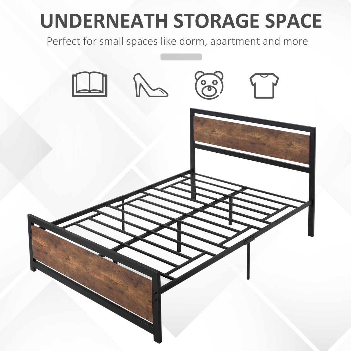 Double Size Metal Bed Frame w/ Headboard & Footboard, 144x195x103cm