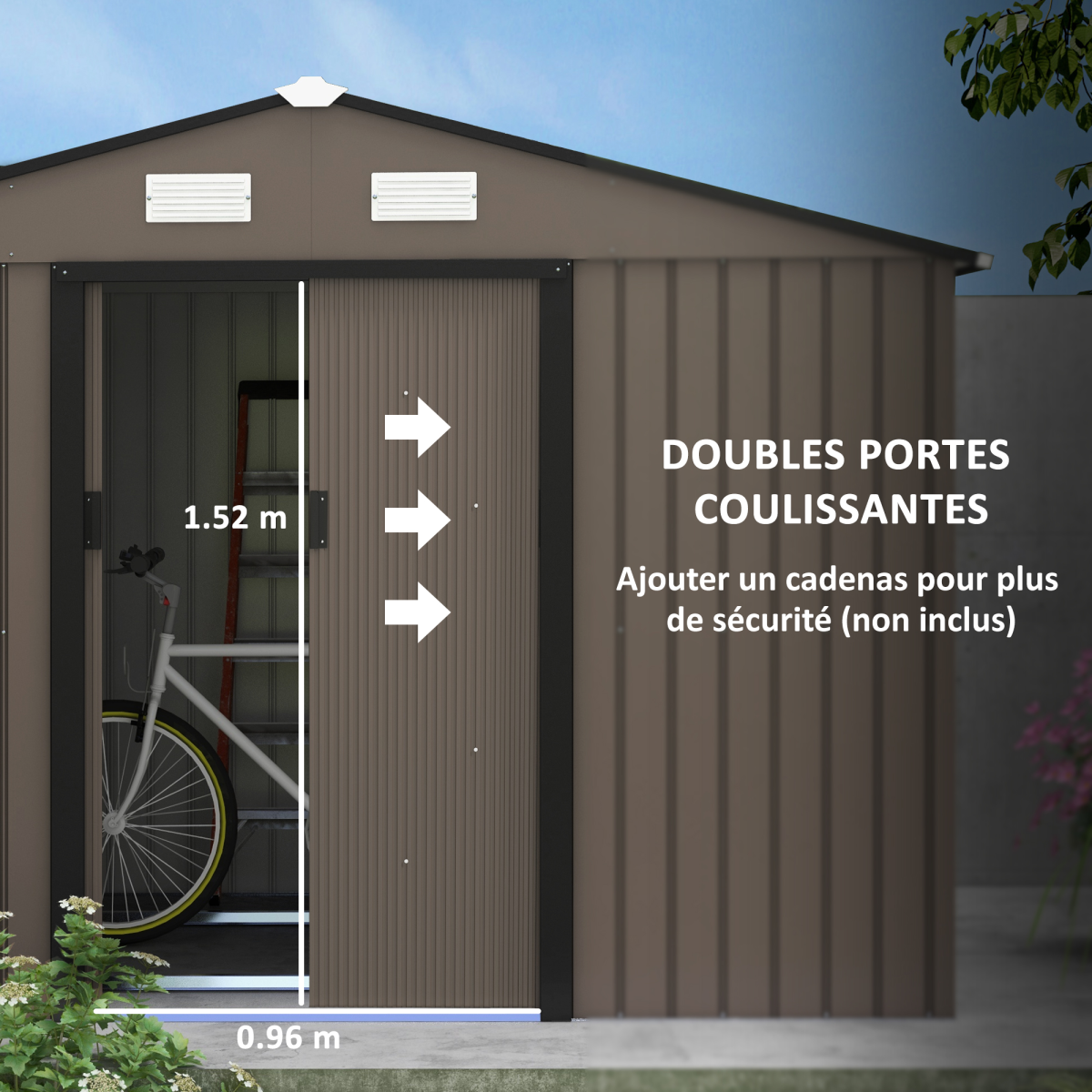 9 X 6FT Outdoor Storage Garden Shed Sliding Door Galvanised Metal Brown