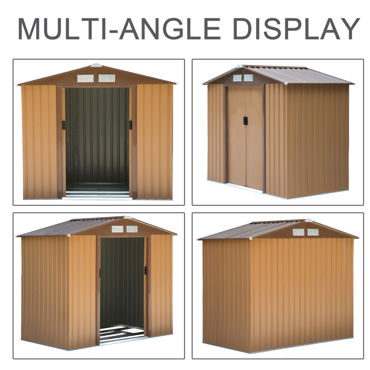 9x6 ft Metal Shed Khaki Storage Large Yard Store Door Container