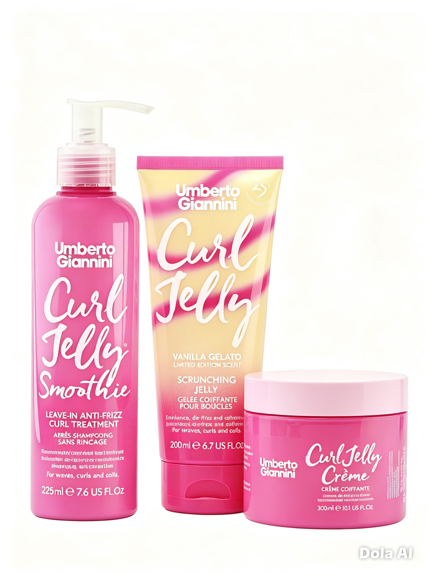 Umberto Giannini Curl Jelly Collection: Vanilla Gelato (200ml), Crème (300ml) & Smoothie (225ml)
