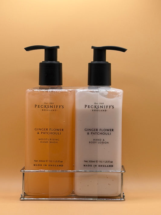 Pecksniffs Giber Flower & Patchouli Hand Wash, Hand & Body Lotion Set 300ml Each
