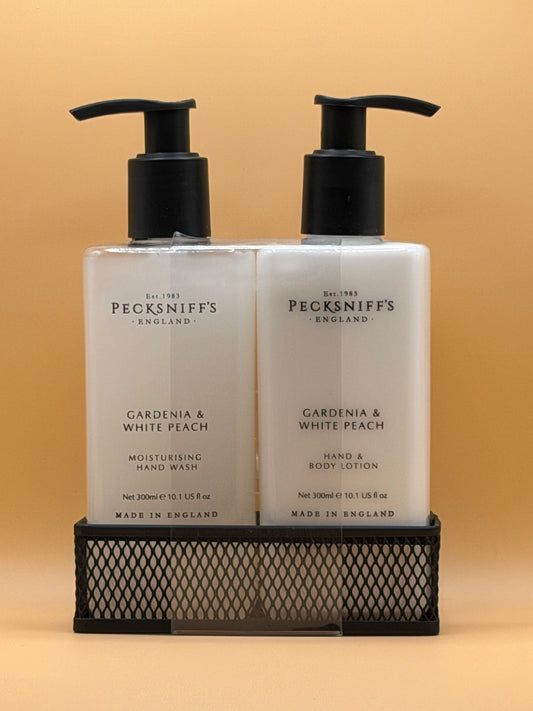Pecksniffs Gardenia & White Peach Hand Wash, Hand & Body Set 300ml Each