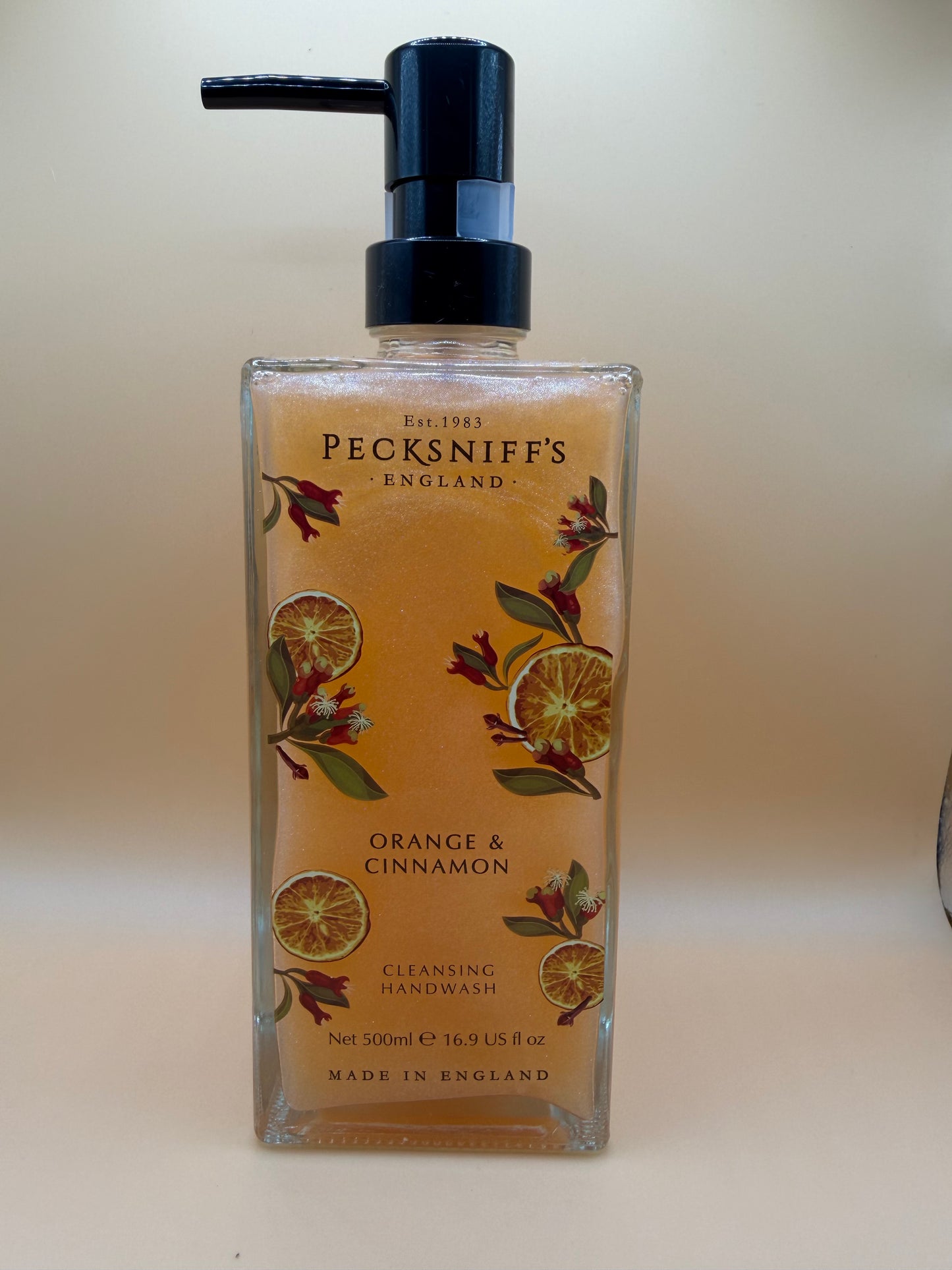 Pecksniff’s Orange & Cinnamon Glass Hand Wash 500ml v2