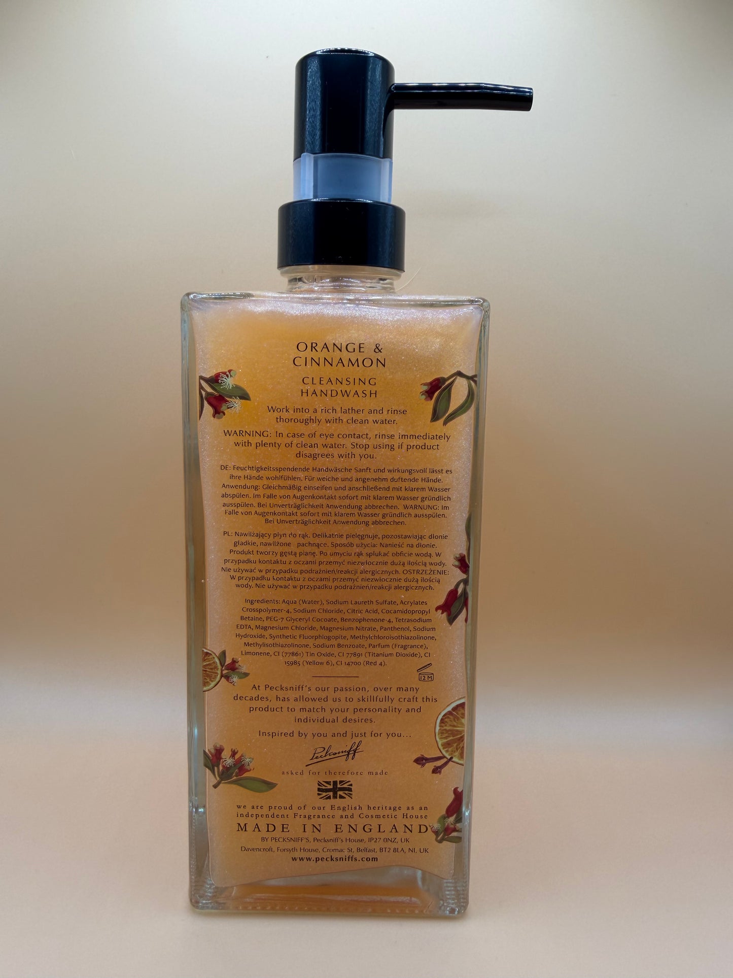 Pecksniff’s Orange & Cinnamon Glass Hand Wash 500ml v2