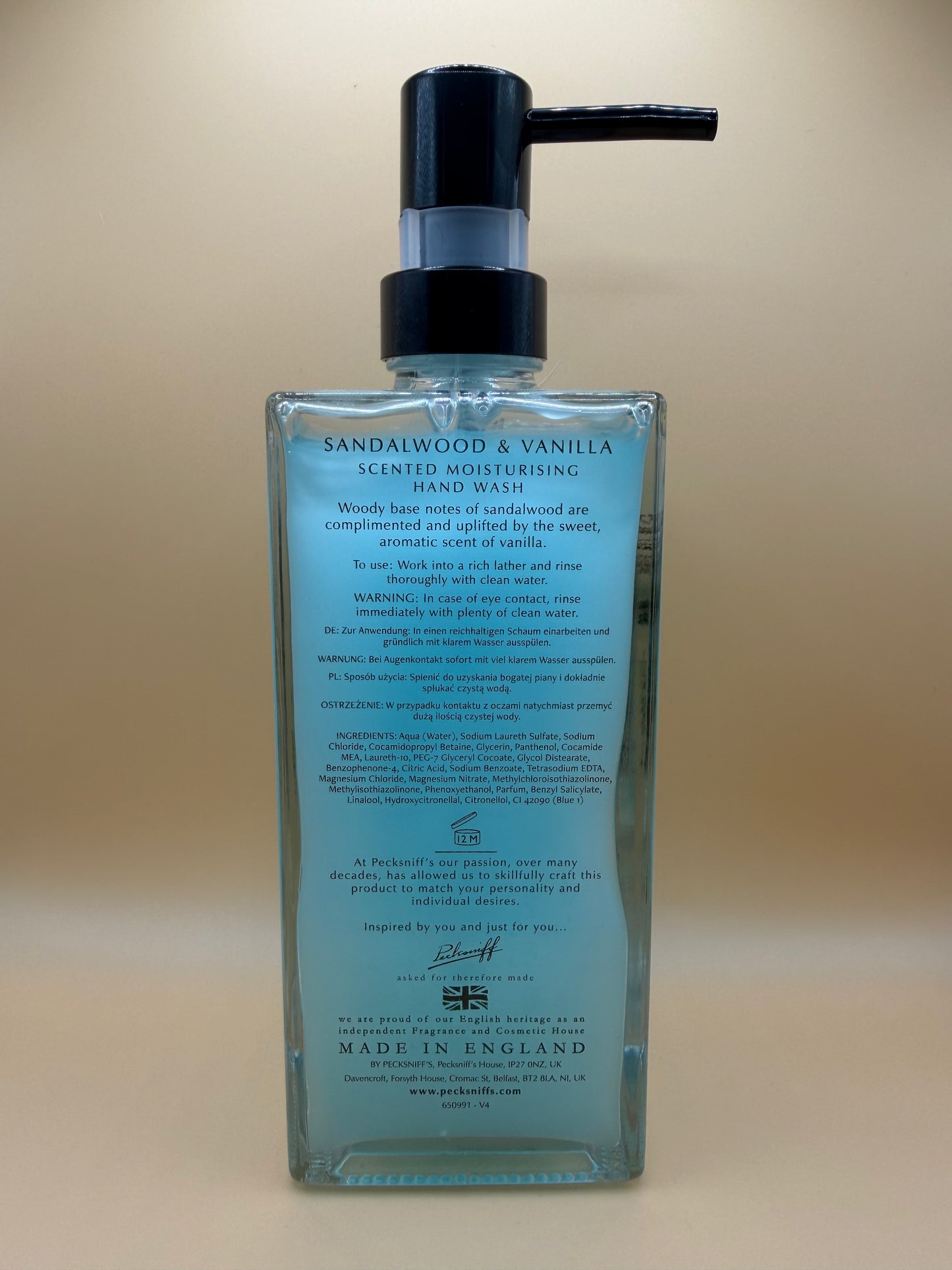 Pecksniff’s Sandalwood & Vanilla Glass Hand Wash 500ml