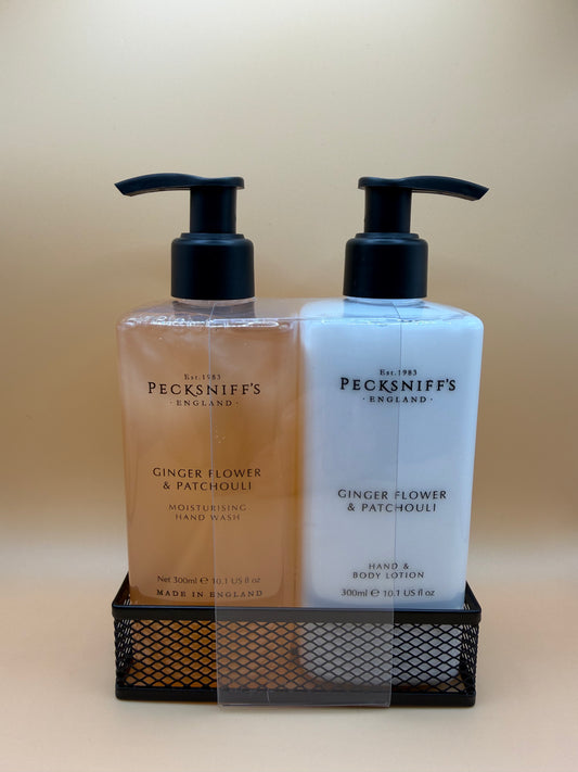 Pecksniffs Giber Flower & Patchouli Hand Wash, Hand & Body Lotion Set 300ml Each