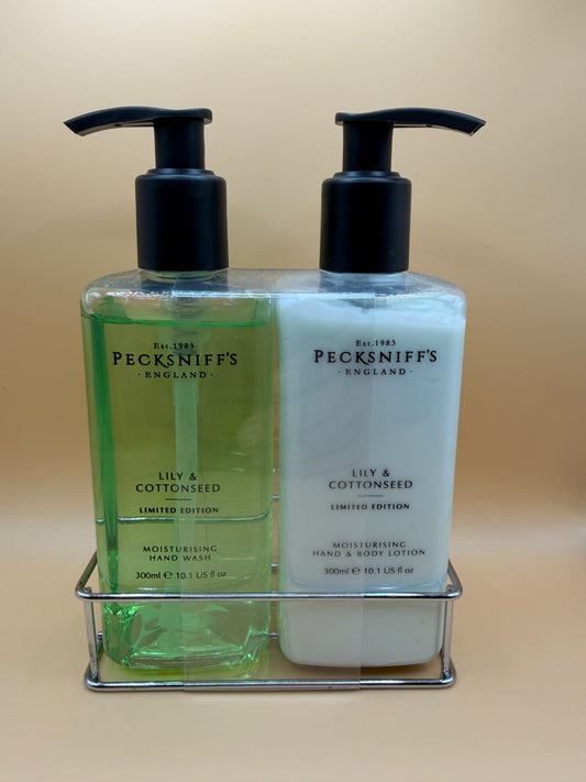 Pecksniffs lily & Cottonseed Hand Wash, Hand & Body Lotion Set 300ml Each