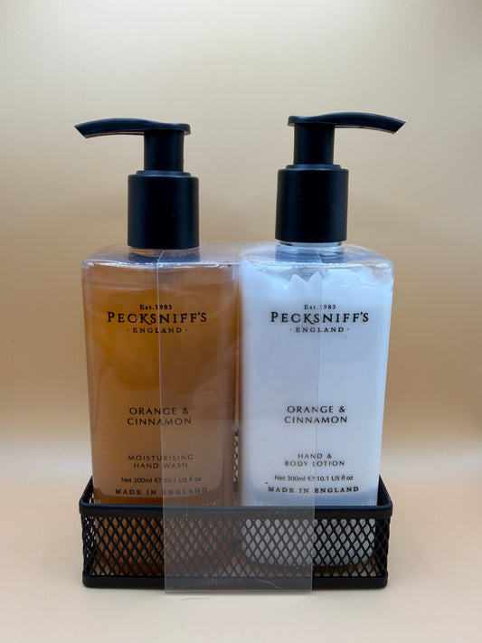 Pecksniffs Orange & Cinnamon Hand Wash, Hand & Body Lotion Set 300ml Each