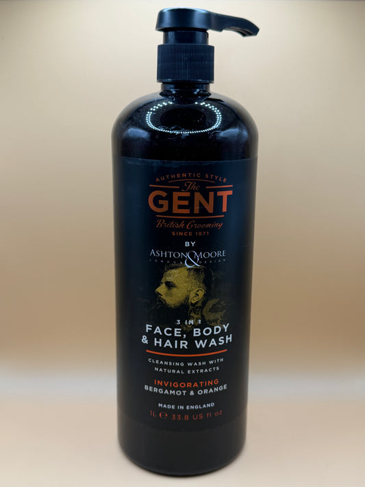 The Gent Ashton Moore Men 3 In 1 Face Body Hair Wash Shampoo Bergamot and Orange 1L