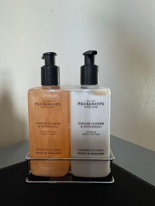 Pecksniffs Giber Flower & Patchouli Hand Wash, Hand & Body Lotion Set 300ml Each