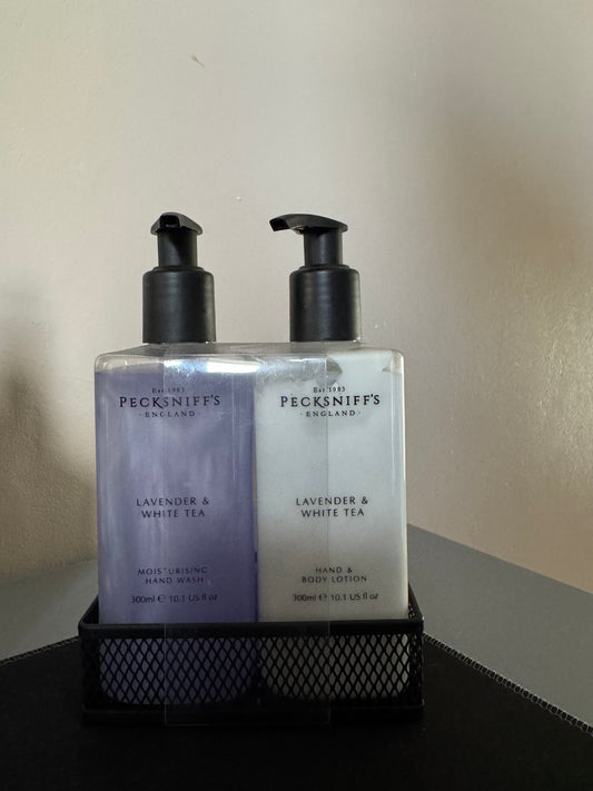 Pecksniffs Lavender & White Tea Hand Wash, Hand & Body Lotion Set 300ml Each